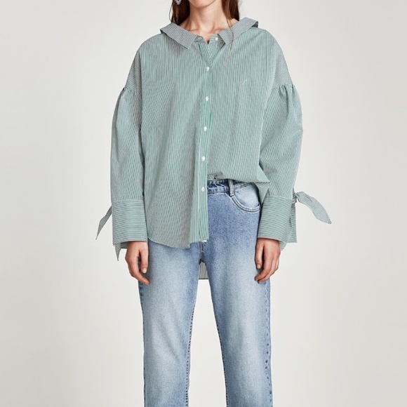 Zara Green Striped Shirt with details - Picture 5 of 5